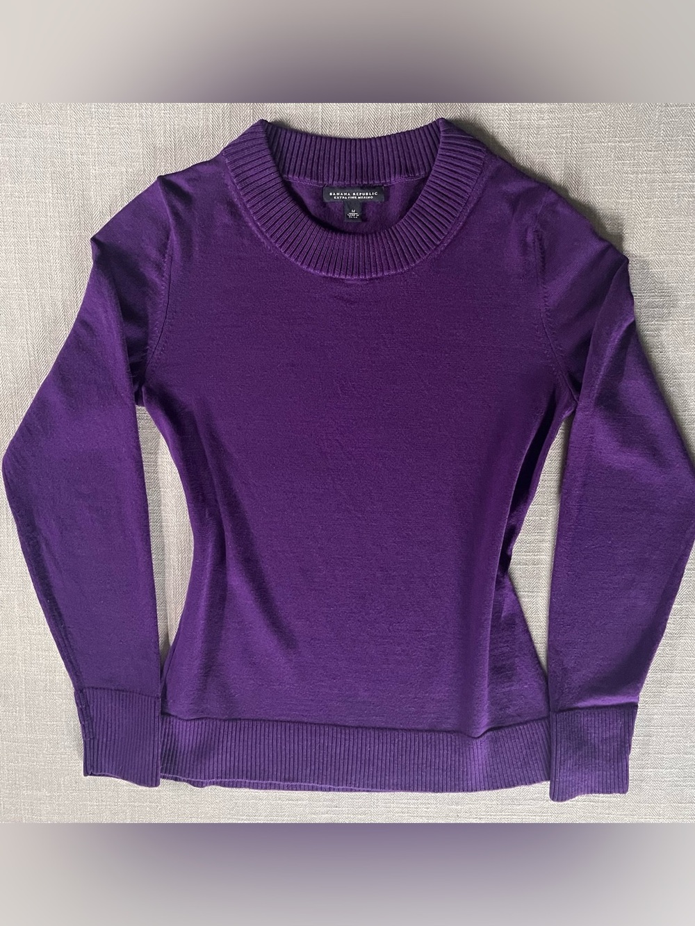 Banana Republic Extra Fine Merino Wool Slim Fit Crewneck Sweater in Royal Purple
